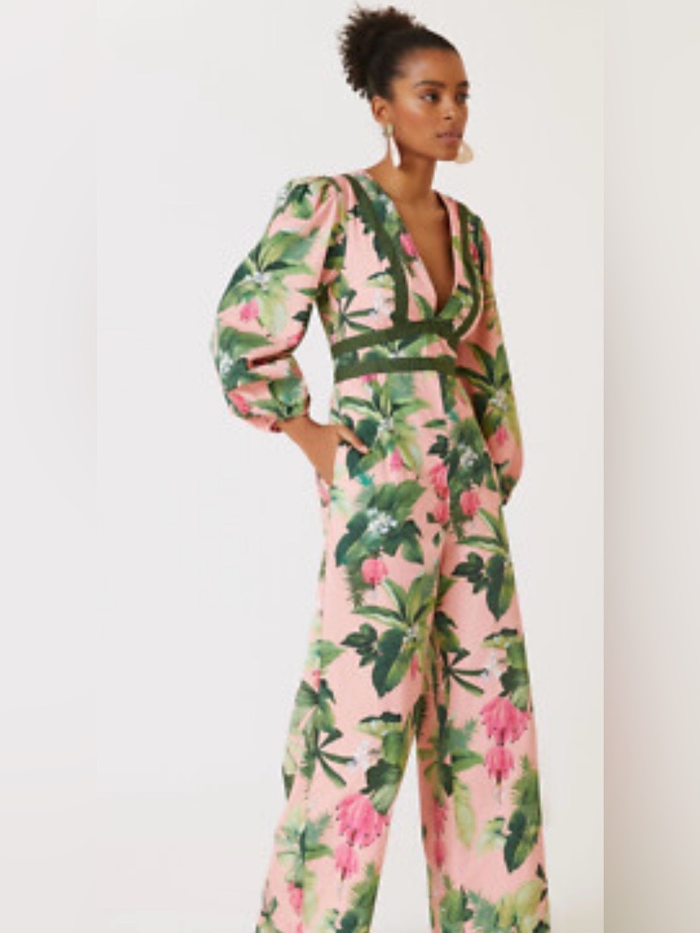 FARM Rio x Anthropologie Deep V-Neck Jumpsuit Size S